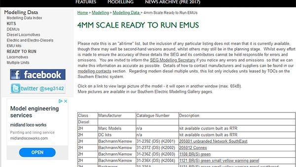 SEG modelling page screen capture