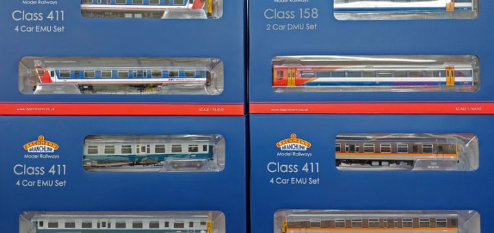 Three boxes of Bachmann refurbished 4-CEPs, one box of Bachmann South West Trains 158