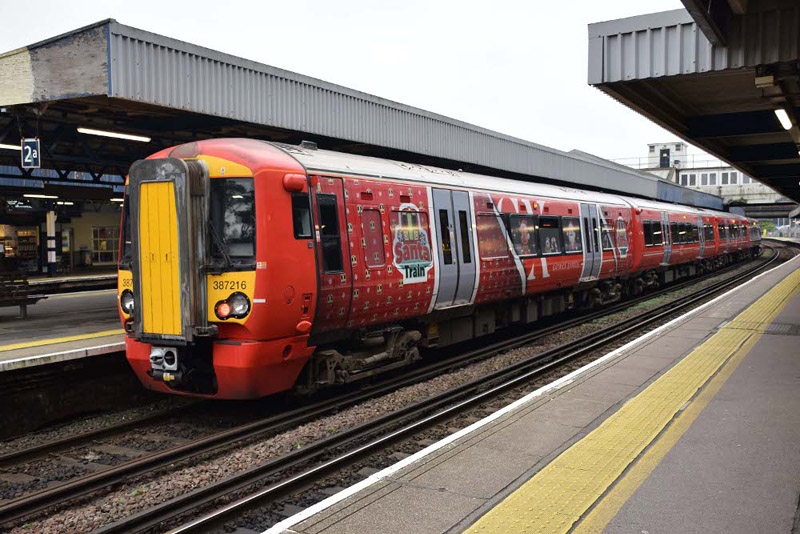Gatwick Express Santa unit 387216 at Southampton on 23rd December 2025